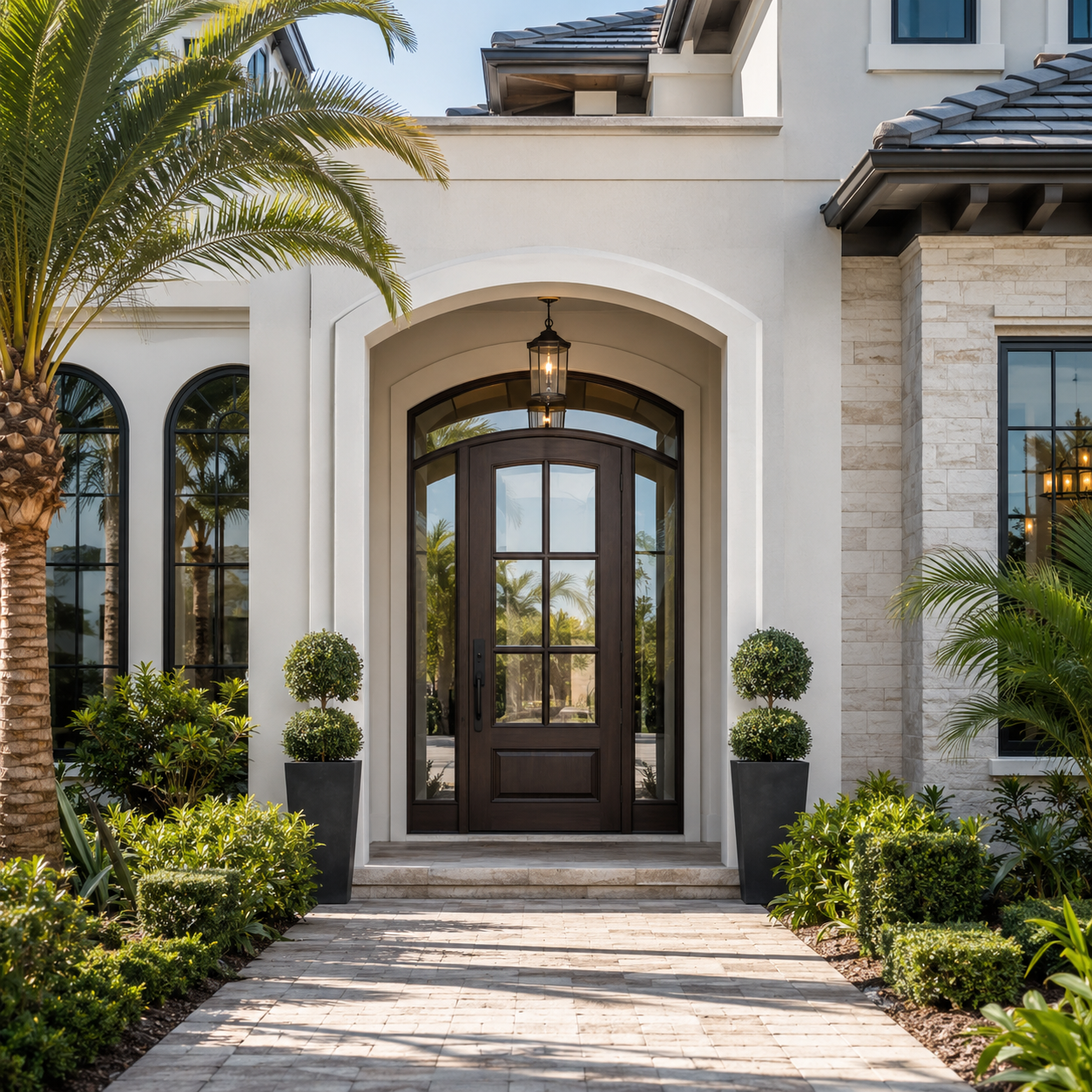 Luxury Florida home with a premium fiberglass entry door